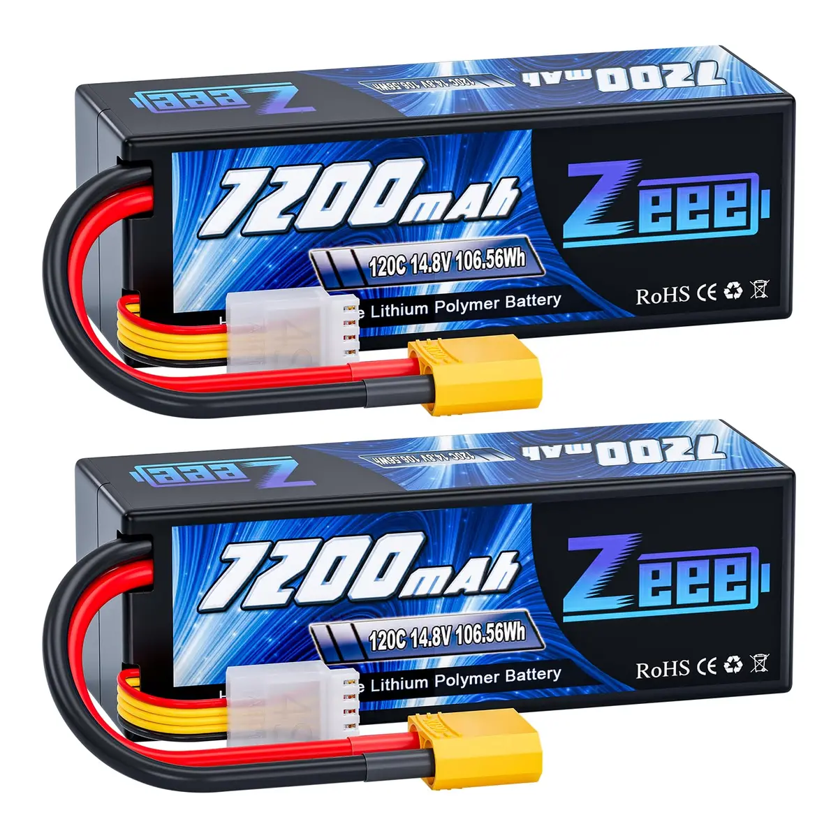 Zeee 4S Lipo Battery 7200Mah 14.8V 120C Hard Case With Xt90 Connector For 1/8 Buggy Rc Car Truck Tank Rc Truggy Racing Models(2 Pack) 1