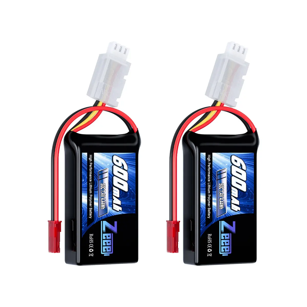 Zeee 2S Lipo Battery 600Mah 7.4V 50C With Jst Connector For Fpv Helicopter Airplane Rc Boat Racing Drone Quadcopter Rc Car Rc Models(2 Pack) 1