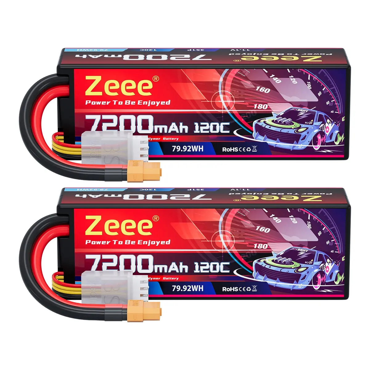 Zeee 3S Lipo Battery 7200Mah 11.1V 120C Hard Case Rc Battery With Xt60 Connector For 1/8 1/10 Scale Vehicles Rc Car Tank Truggy Buggy Rc Trucks Boats(2 Pack) 1