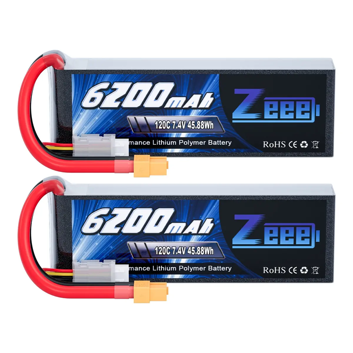 Zeee 2S 6200Mah Lipo Battery 7.4V 120C Soft Case Rc Car Battery With Xt60 Connector For Rc Vehicles Rc Truck Tank Truggy Boat Racing Hobby Models(2 Pack) 1