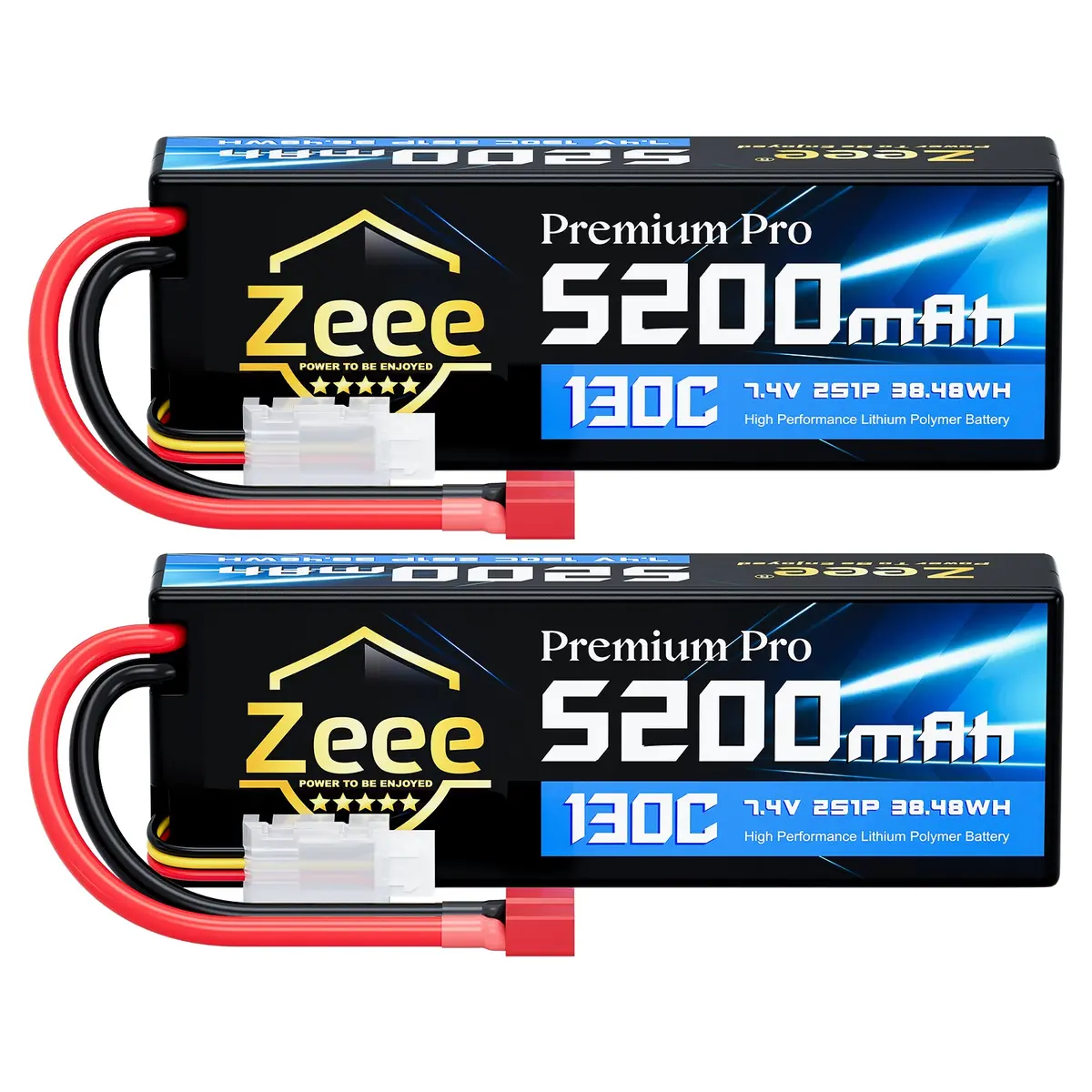 Zeee Premium Pro 2S Lipo Battery 5200Mah 7.4V 130C Rc Battery Hard Case With T Plug Compatible With 1/8 1/10 Rc Vehicles Car Slash Rc Buggy Truggy Rc Airplane Racing Models(2 Pack) 1