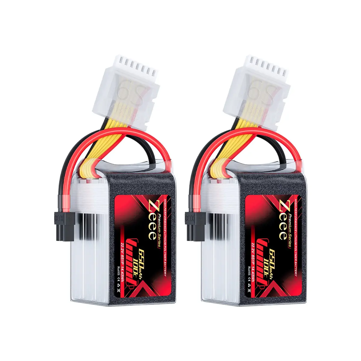 Zeee Premium Series 6S Lipo Battery 650Mah 22.2V 100C Soft Case With Xt30 Plug For Fpv Airplane Rc Models (2 Pack) 1