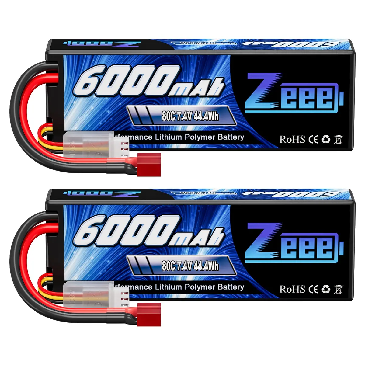 Zeee 2S Lipo Battery 6000Mah 7.4V 80C Hard Case With Deans Connector For 1:8 Scale Rc Car(2 Pack) 1