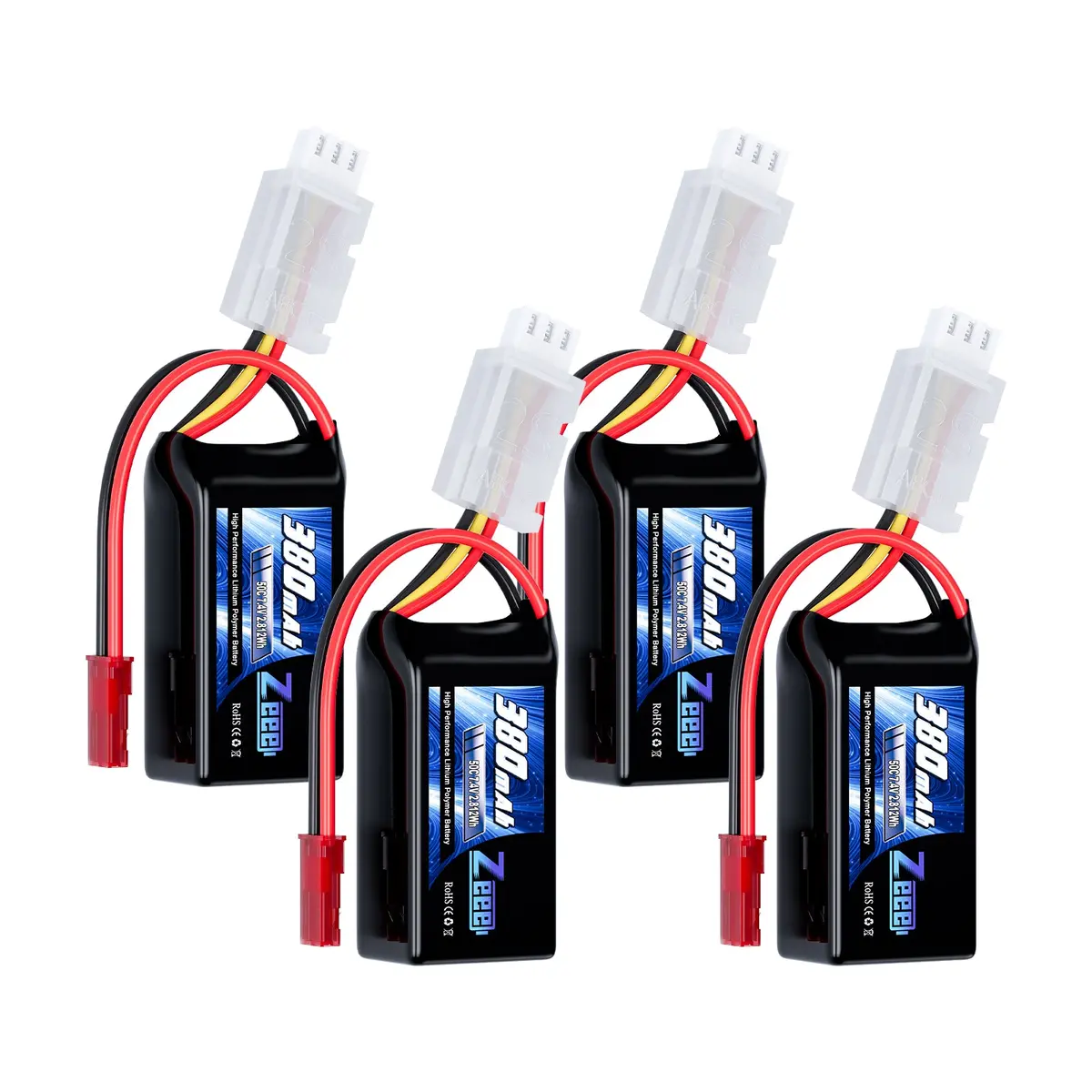 Zeee 2S Lipo Battery 380Mah 7.4V 50C Rc Battery With Jst Plug For Quadcopter Uav Fpv Drone Racing Helicopter Airplane Rc Boat Rc Car Rc Models(4 Pack) 1
