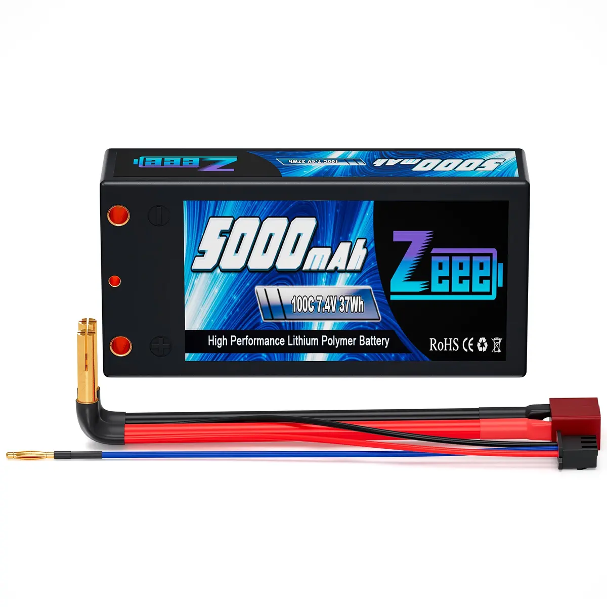 Zeee 2S Shorty Lipo Battery 5000Mah 7.4V 100C Hard Case With Deans Connector For Rc 1/10 Scale Vehicles Car Rc Models(4Mm Bullet) 1