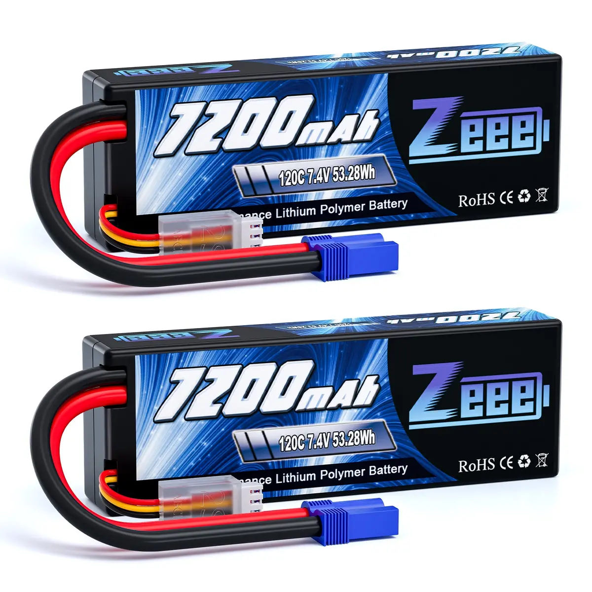 Zeee 2S Lipo Battery 7200Mah 7.4V 120C Hard Case With Ec5 Connector For Rc Car Truck Rc Vehicles Truggy Buggy Tank Helicopter Airplane Racing Models(2 Pack) 1