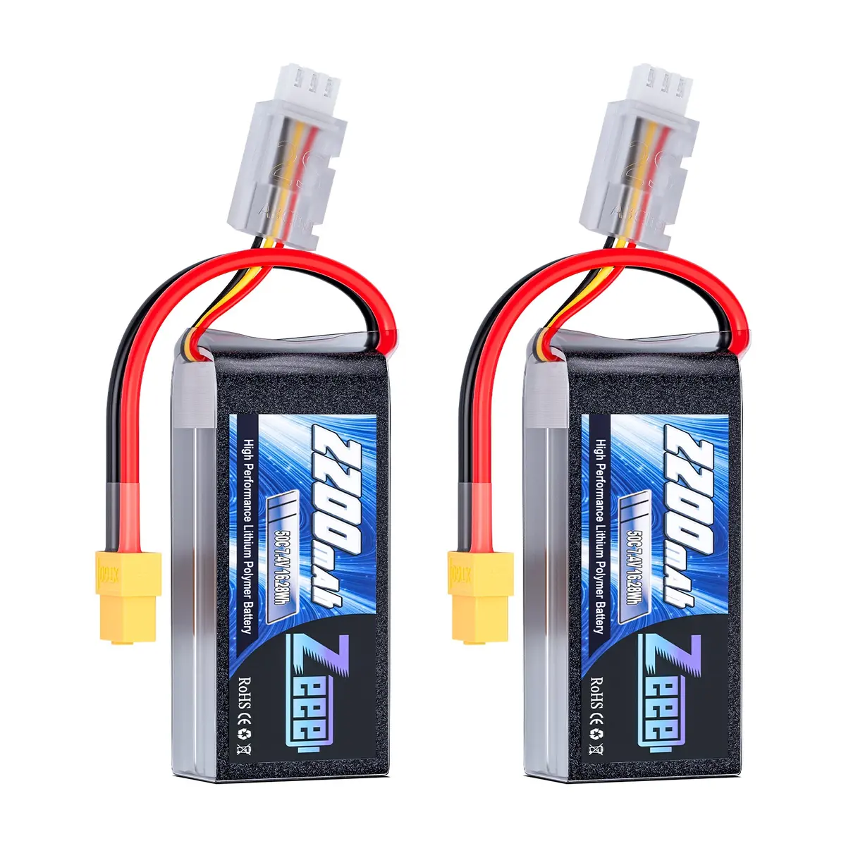 Zeee 2S Lipo Battery 2200Mah 7.4V 50C Shorty Pack Battery With Xt60 Connector Soft Pack For Airplane Quadcopter Drone Rc Boat Racing Models (2 Pack) 1