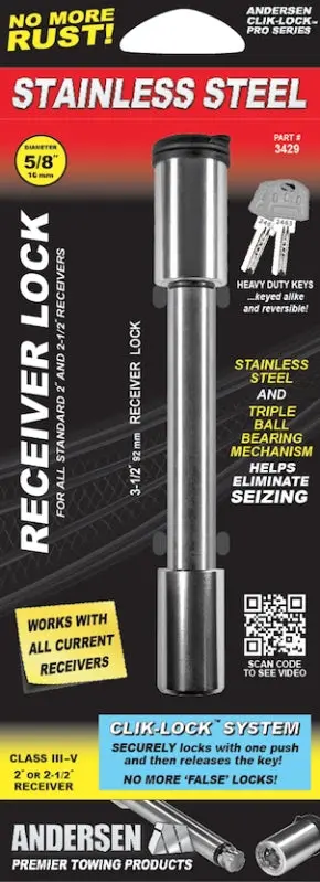 3429 Andersen Stainless Steel Locking Pin For All 2" Or 2-1/2" Receivers (3-1/2" X 5/8" Dia.) 1