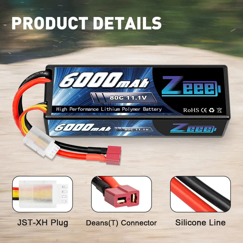 Zeee 3S Lipo Battery 11.1V 6000Mah 80C Hard Case Battery With Deans Connector For Rc Plane Rc Airplane Rc Helicopter Dji Quadcopter Rc Car Truck Boat 3