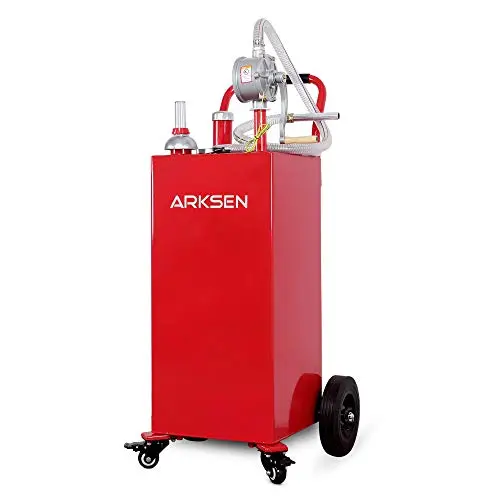 Arksen 35 Gallon Portable Gas Caddy Fuel Storage Tank Large Gasoline Diesel Can Hand Siphon Pump Rolling Flat-Free Solid Rubber Wheels Boat Atv Car Motorcycle 1