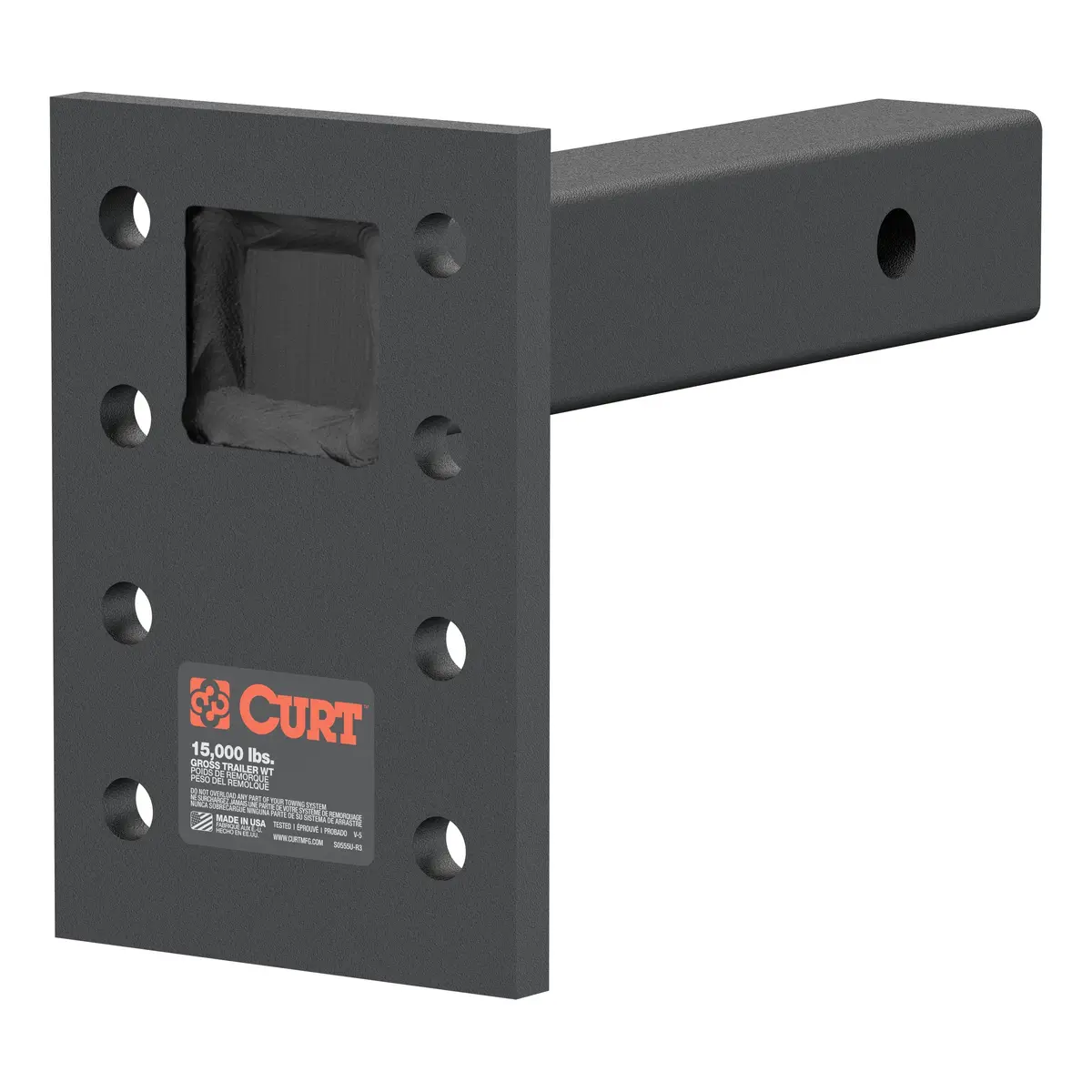 Curt 48325 Adjustable Pintle Mount For 2-Inch Hitch Receiver, 15,000 Lbs., 6-1/2-Inch Drop, 8-Inch Length 1