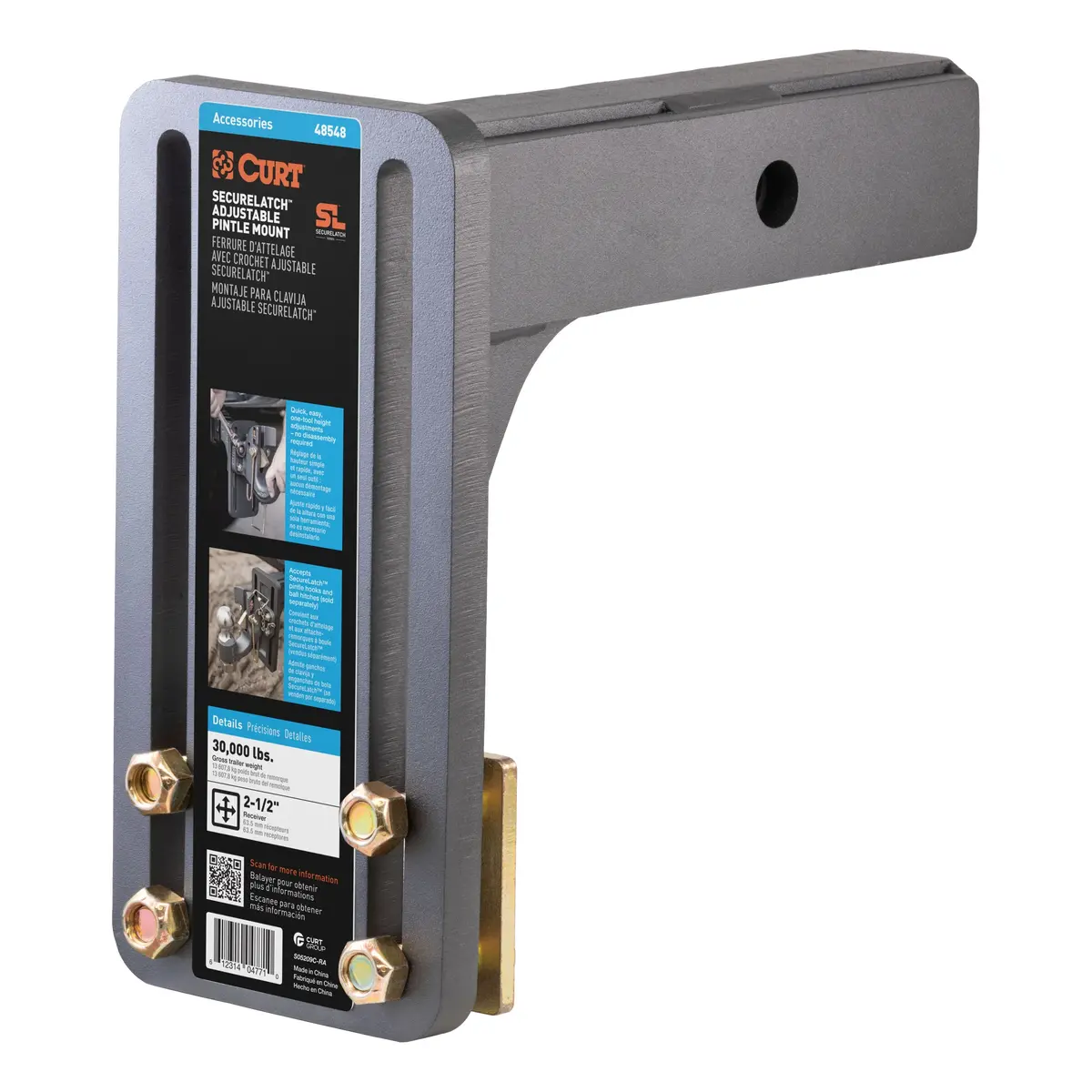 Curt 48548 Securelatch Adjustable Pintle Mount Plate, 2-1/2-Inch Shank, 30,000 Pounds 1
