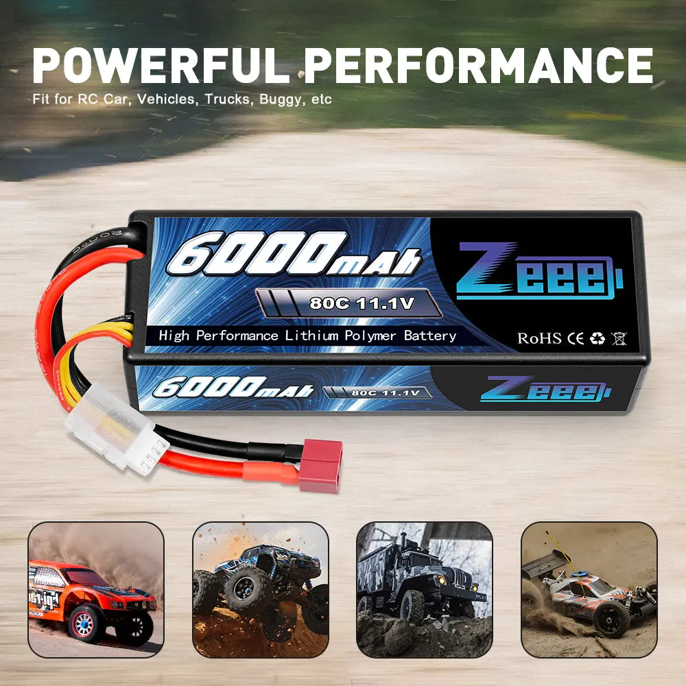 Zeee 3S Lipo Battery 11.1V 6000Mah 80C Hard Case Battery With Deans Connector For Rc Plane Rc Airplane Rc Helicopter Dji Quadcopter Rc Car Truck Boat 6