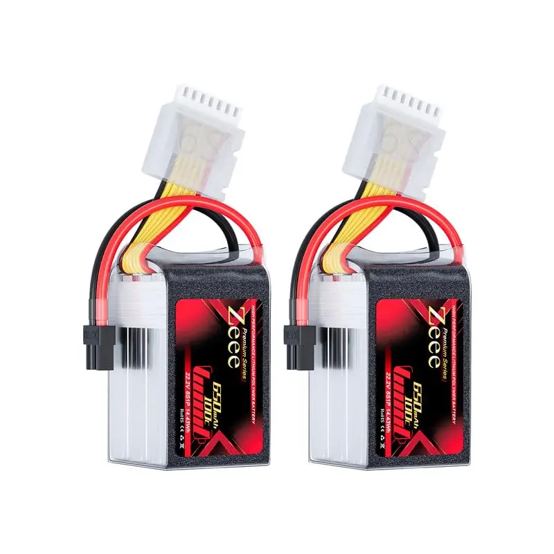 Zeee Premium Series 6S Lipo Battery 650Mah 22.2V 100C With Xt30 Plug For Fpv Racing Drone Quadcopter Helicopter Airplane Rc Models (2 Pack) 1