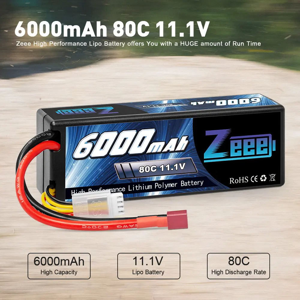 Zeee 3S Lipo Battery 11.1V 6000Mah 80C Hard Case Battery With Deans Connector For Rc Plane Rc Airplane Rc Helicopter Dji Quadcopter Rc Car Truck Boat 2