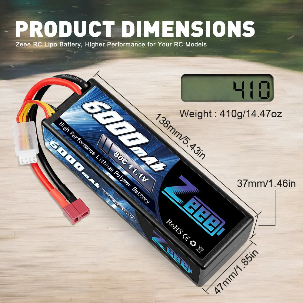 Zeee 3S Lipo Battery 11.1V 6000Mah 80C Hard Case Battery With Deans Connector For Rc Plane Rc Airplane Rc Helicopter Dji Quadcopter Rc Car Truck Boat 4