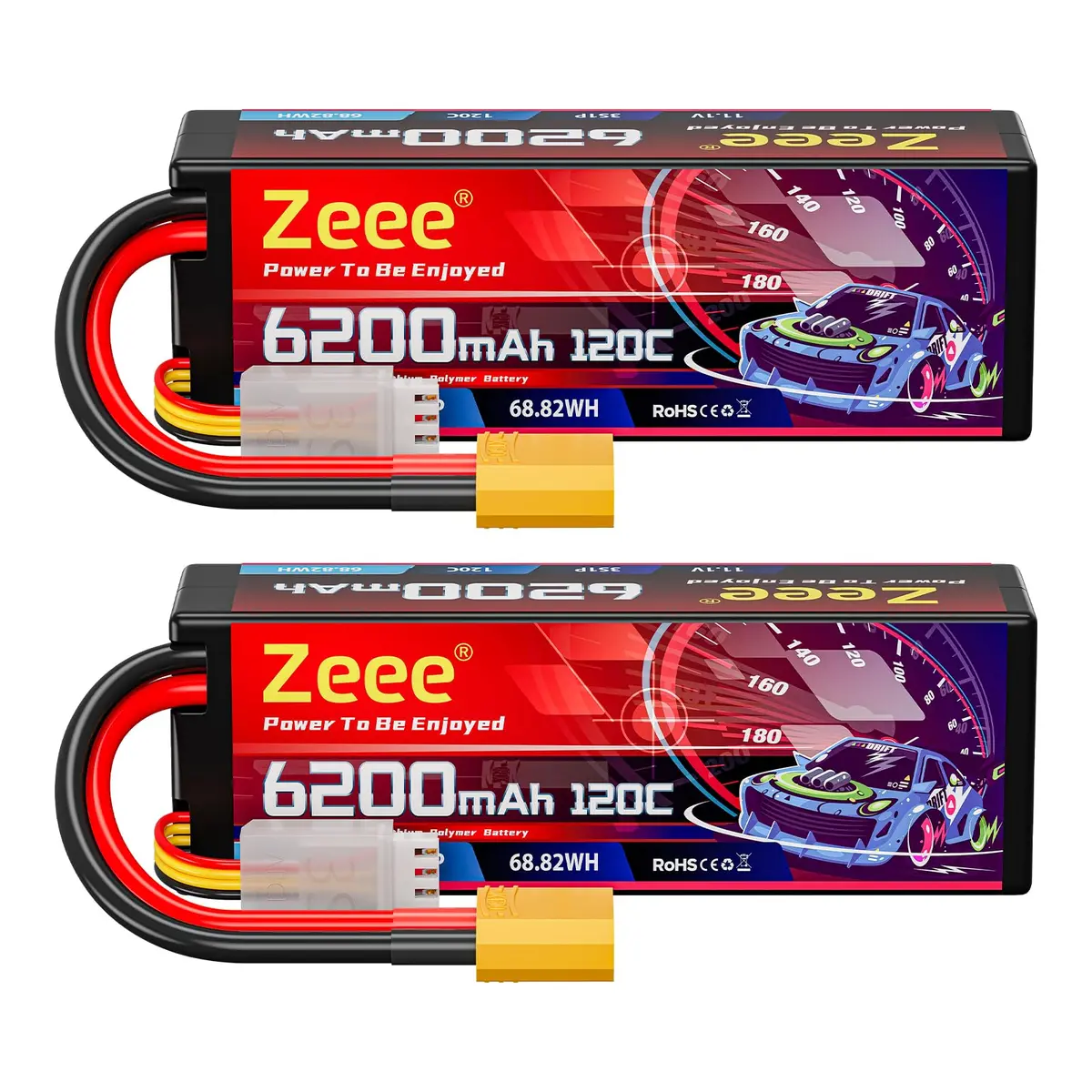 Zeee 3S Lipo Battery 6200Mah 11.1V 120C Hard Case With Xt90 Connector For 1/8 1/10 Scale Vehicles Rc Car Tank Trucks Racing Models(2 Pack) 1