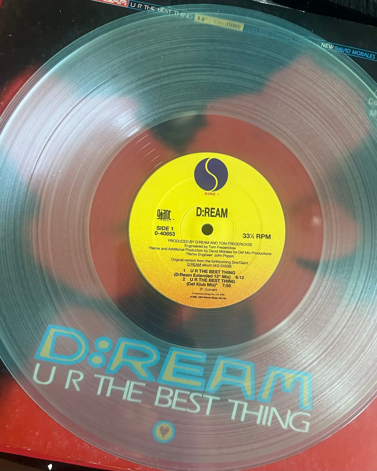 D:Ream - U R The Best Thing (Ice Blue Clear Vinyl)  12" Single Lp Vinyl - Used 1