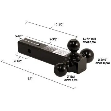 B&W Triple Tow Tri-Ball Mount For 2" Hitches - Black Powder Coated Bmtt31004 2