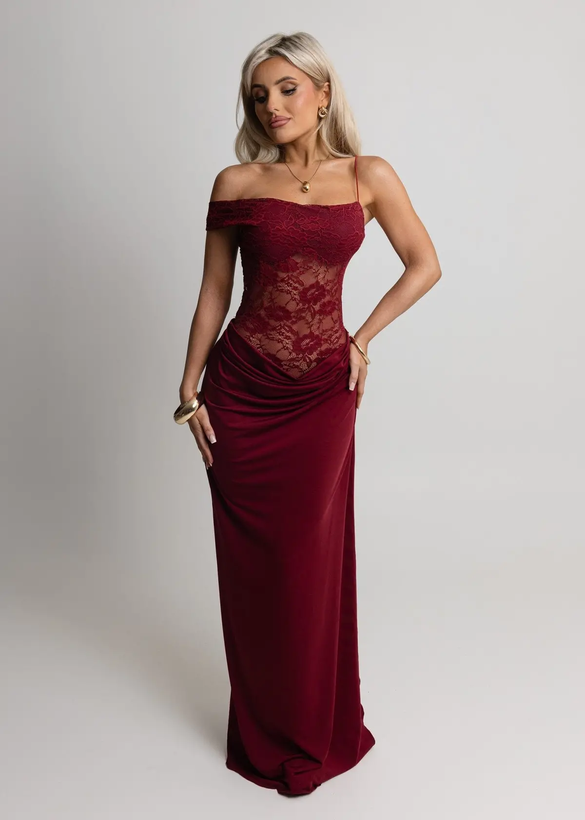 Captivated Heart Lace Maxi Dress - Burgundy 1