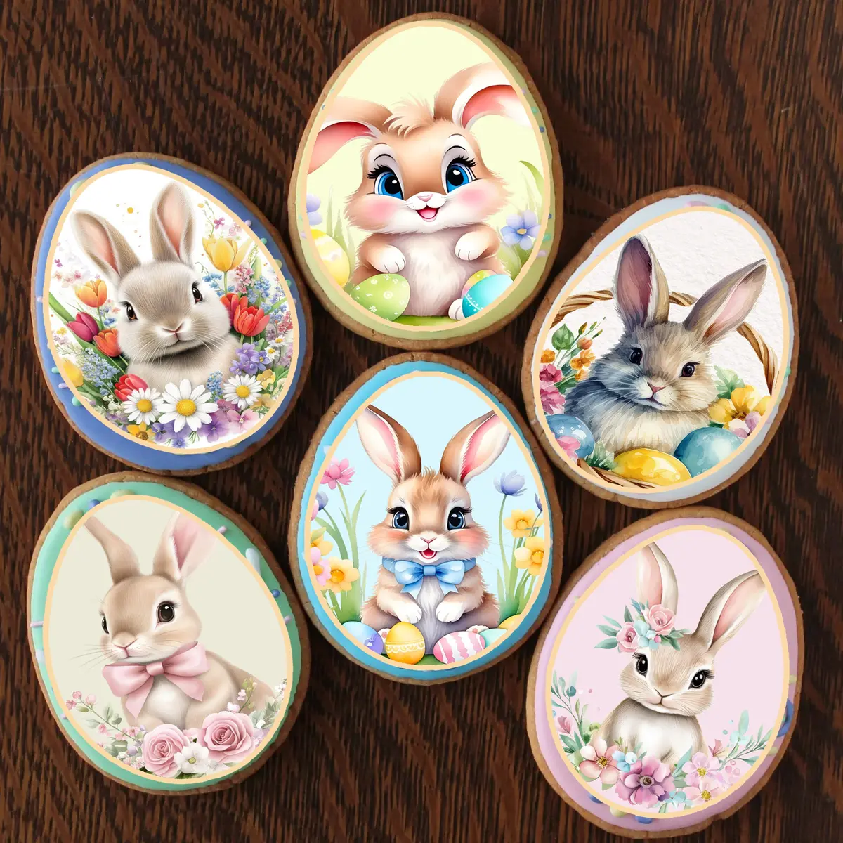 Easter Bunnies Oval Edible Cupcake Or Cookie Toppers 1