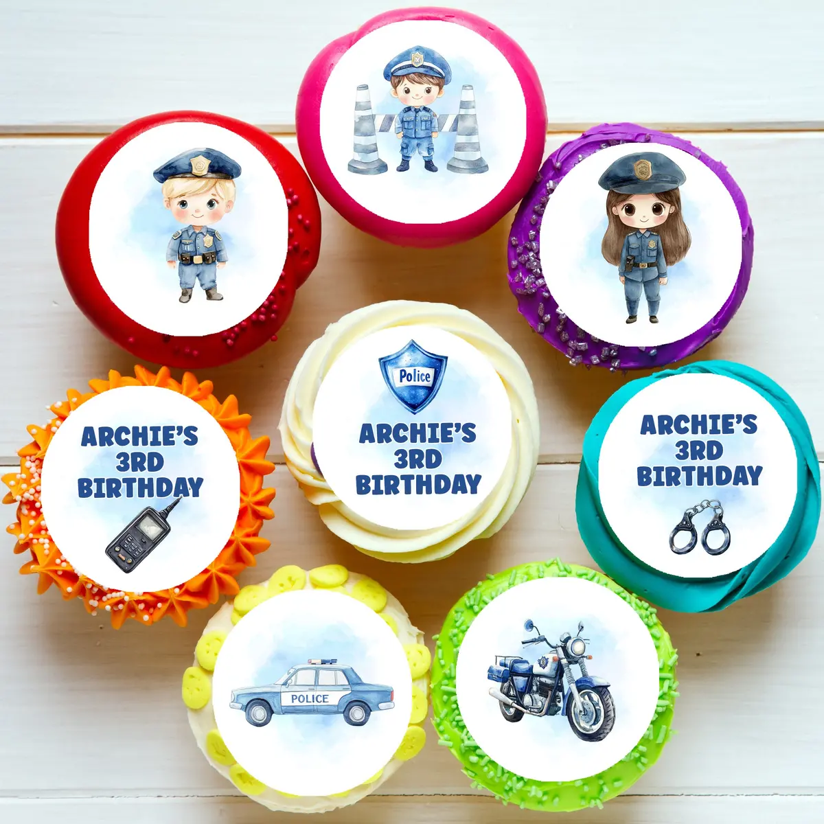 Police Themed Pre-Cut Edible Cupcake Or Cookie Toppers 1