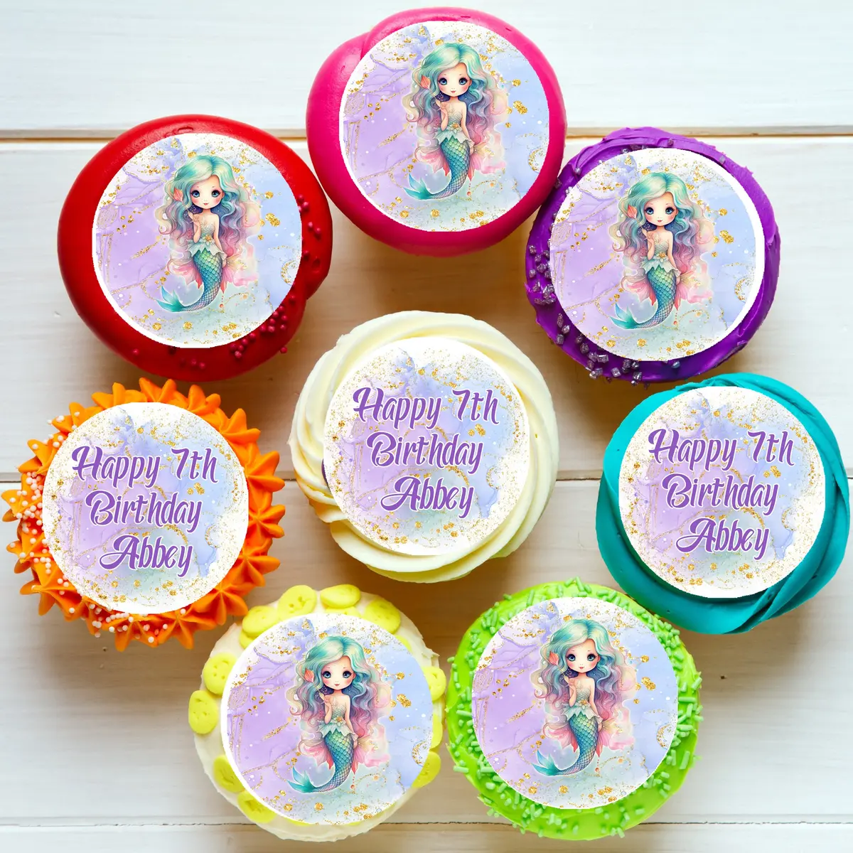 Mermaid Under The Sea Pre-Cut Edible Cupcake Or Cookie Toppers 1