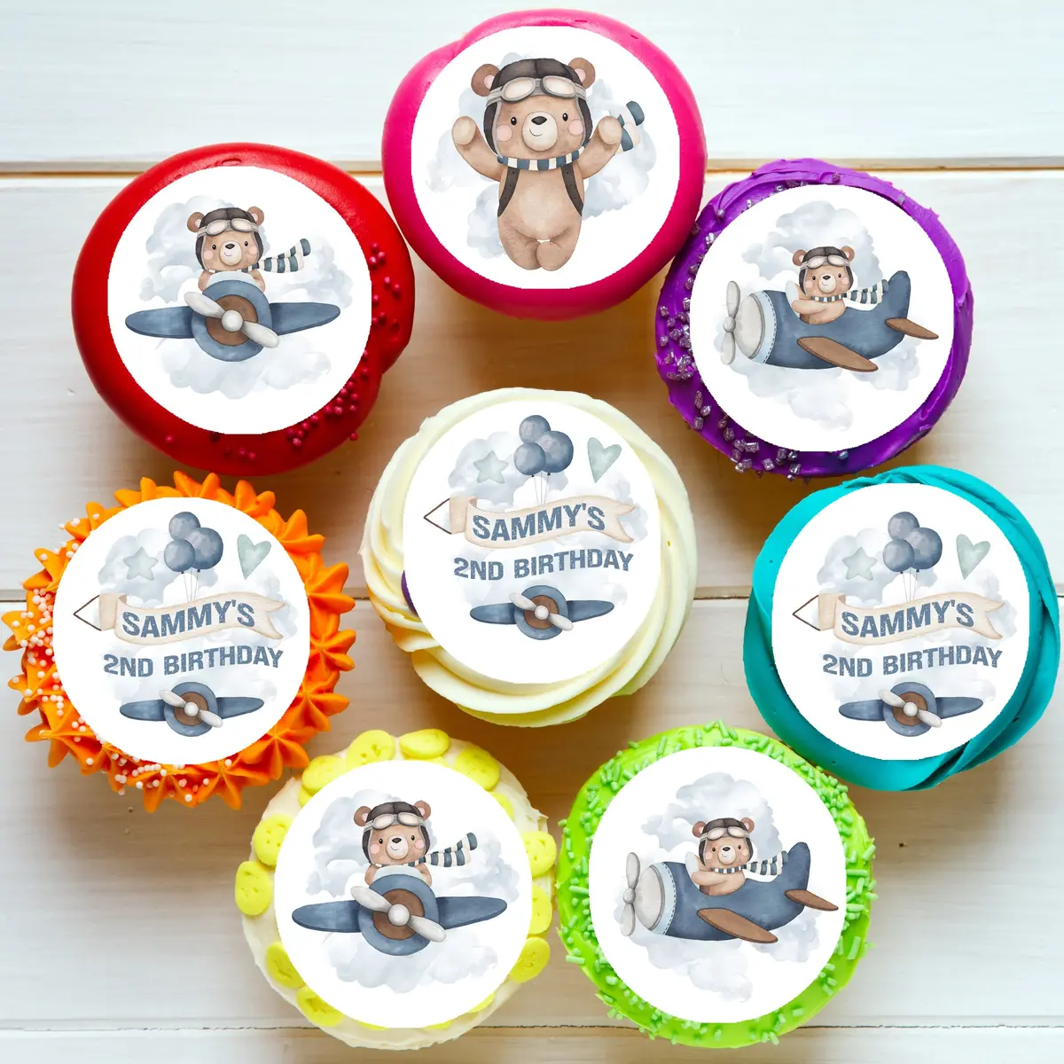 Cute Aviator Teddy Bears Pre-Cut Edible Cupcake Or Cookie Toppers 1