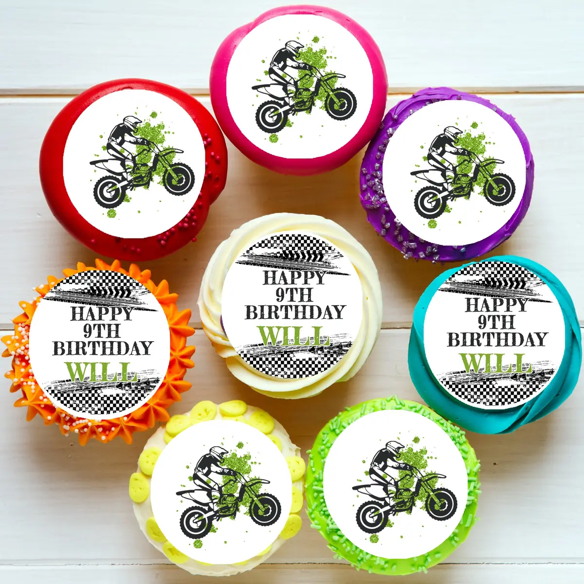 Dirt Bike Pre-Cut Edible Icing Cupcake Or Cookie Toppers 1