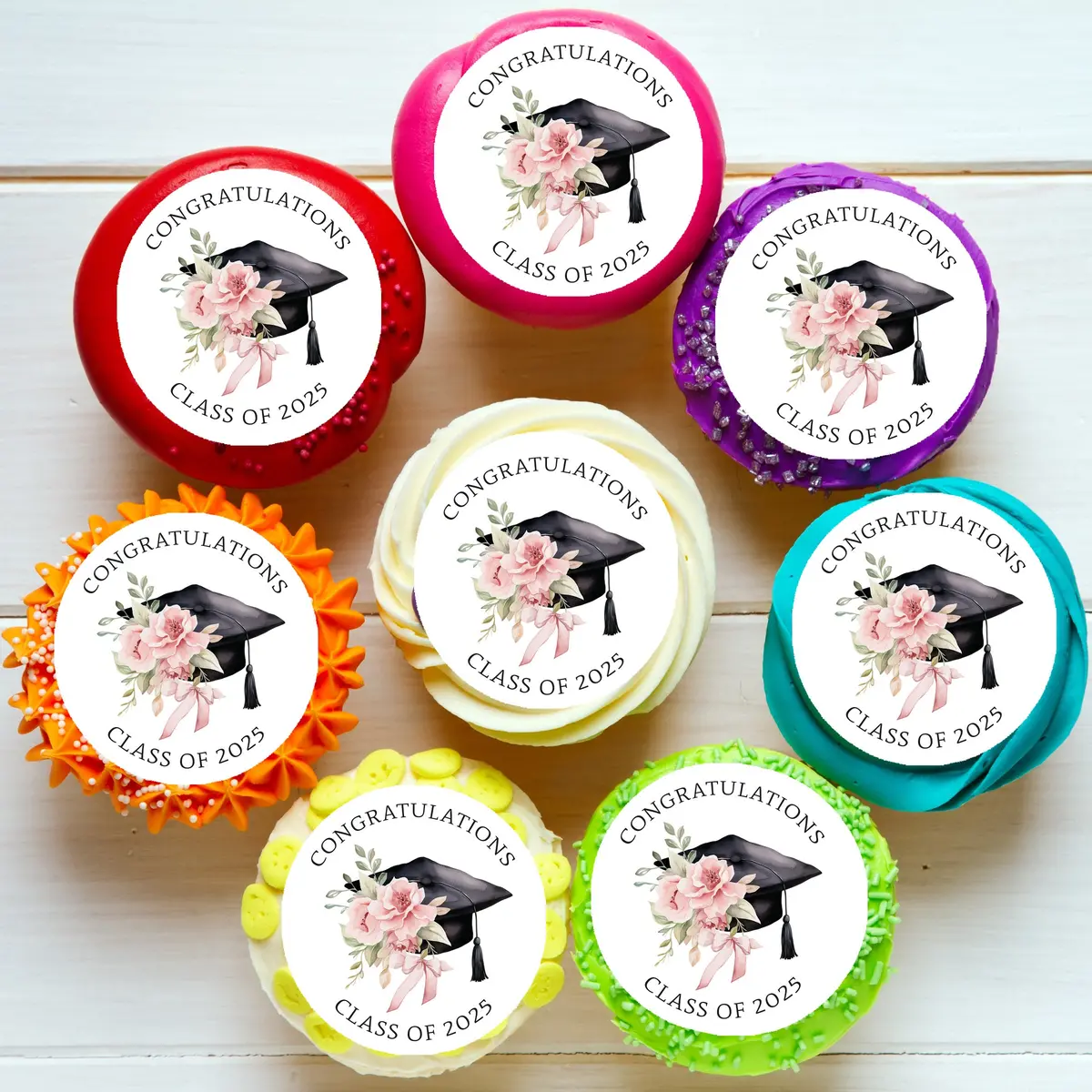 Graduation Class Of 2025 Pre-Cut Edible Cupcake Or Cookie Toppers 1