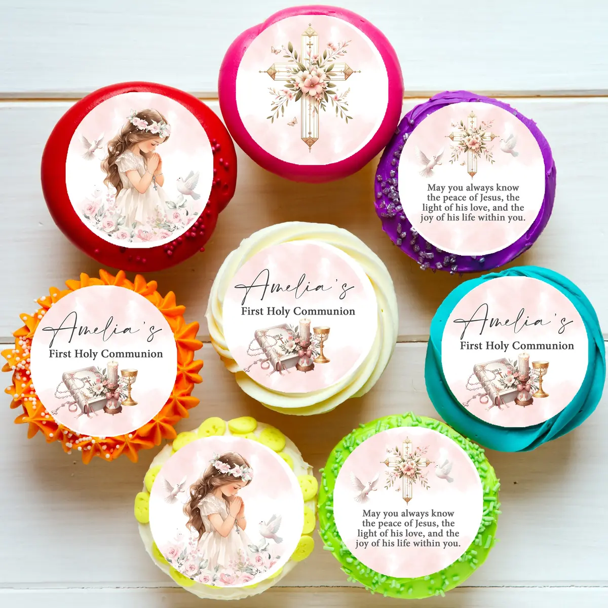First Holy Communion Pre-Cut Edible Cupcake Or Cookie Toppers 1