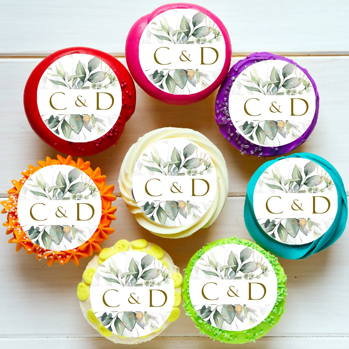 Eucalyptus Leaves Bridal Pre-Cut Edible Cupcake Or Cookie Toppers 1