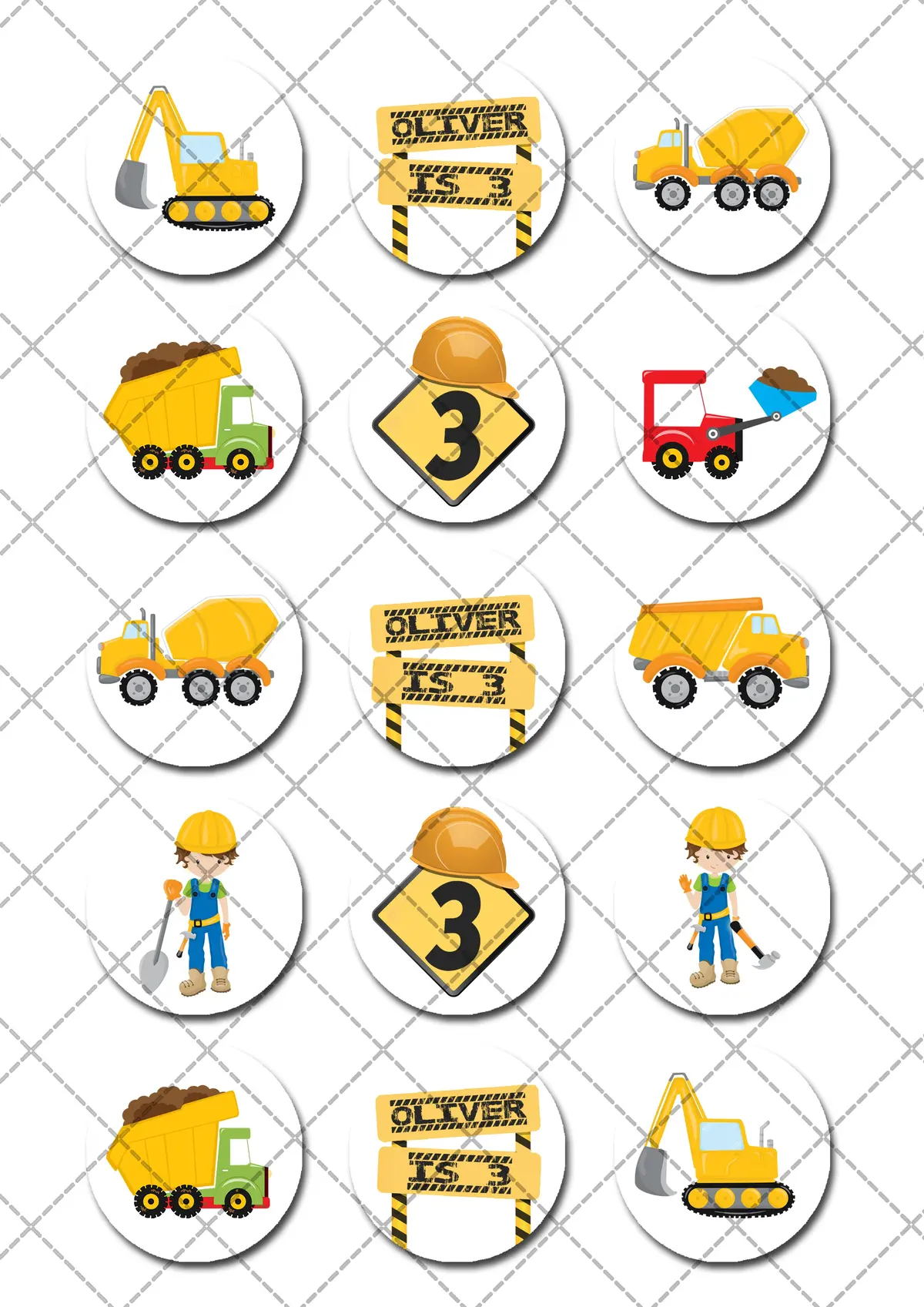 Under Construction Pre-Cut Edible Cupcake Or Cookie Toppers 2