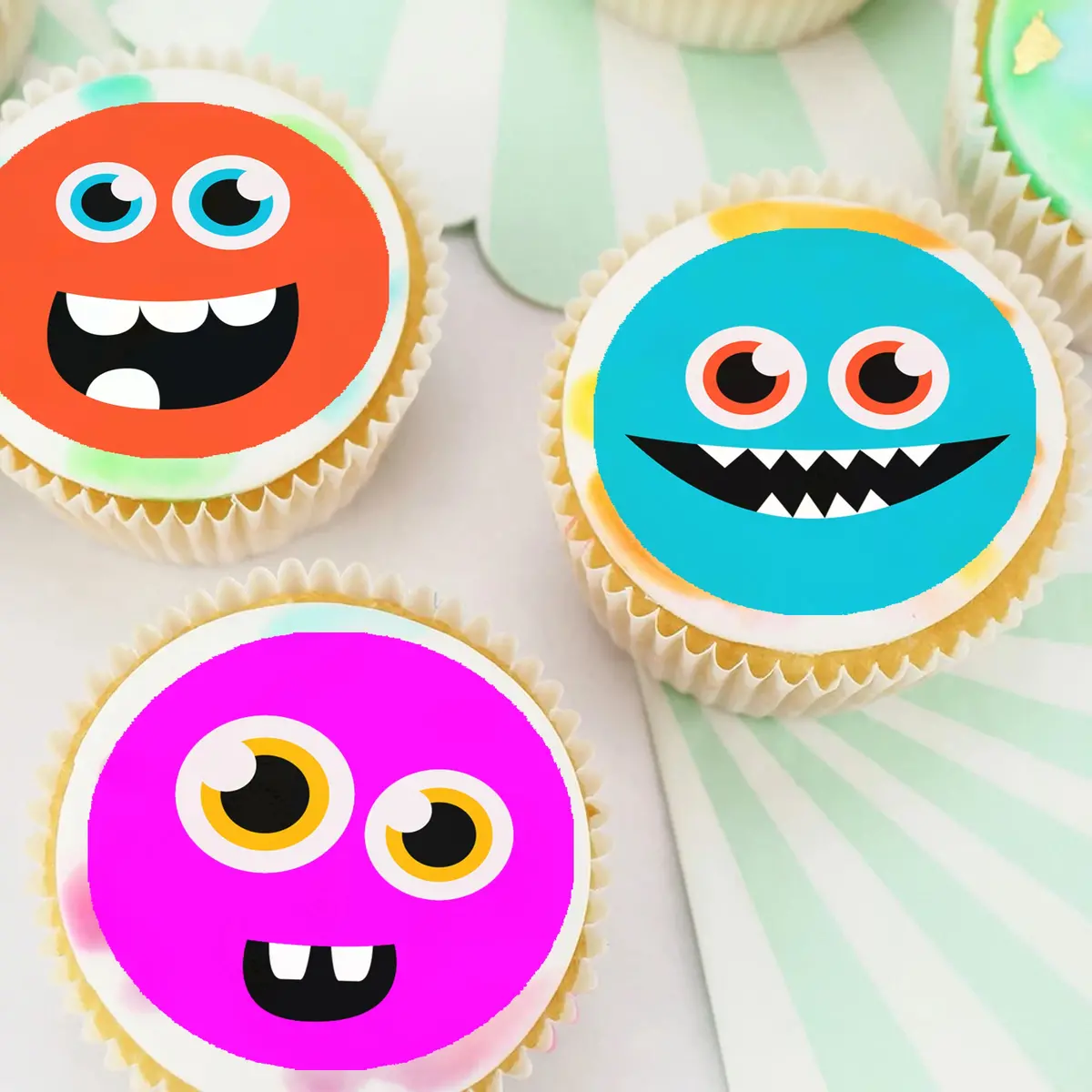 Monsters Pre-Cut Edible Icing Cupcake Or Cookie Toppers 1