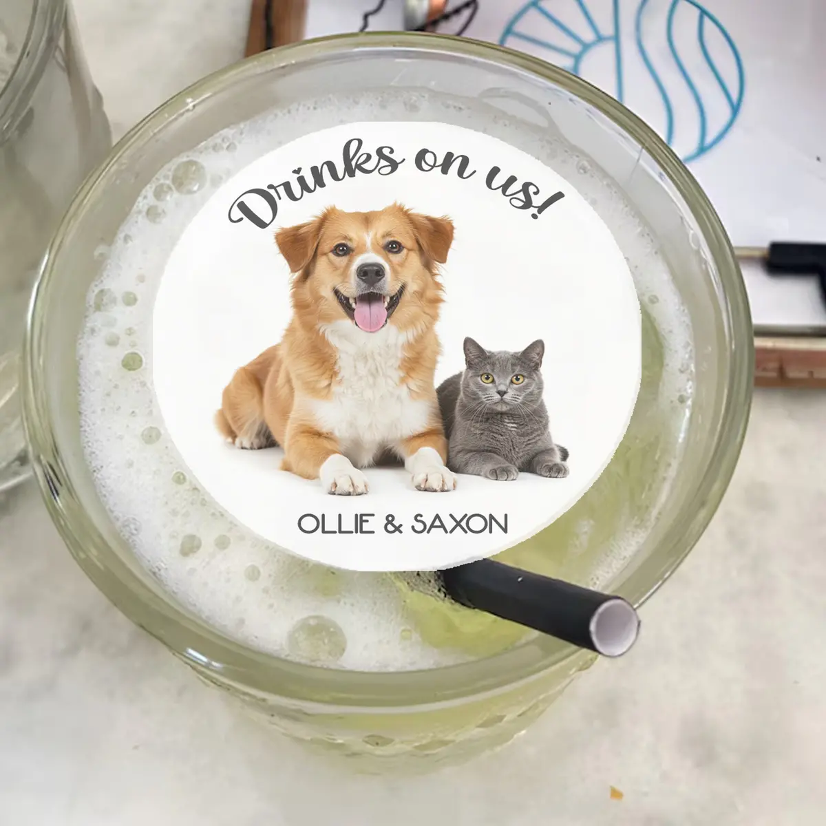 Pet Portrait Wedding Engagement Bridal Edible Cocktail Drink Toppers 1