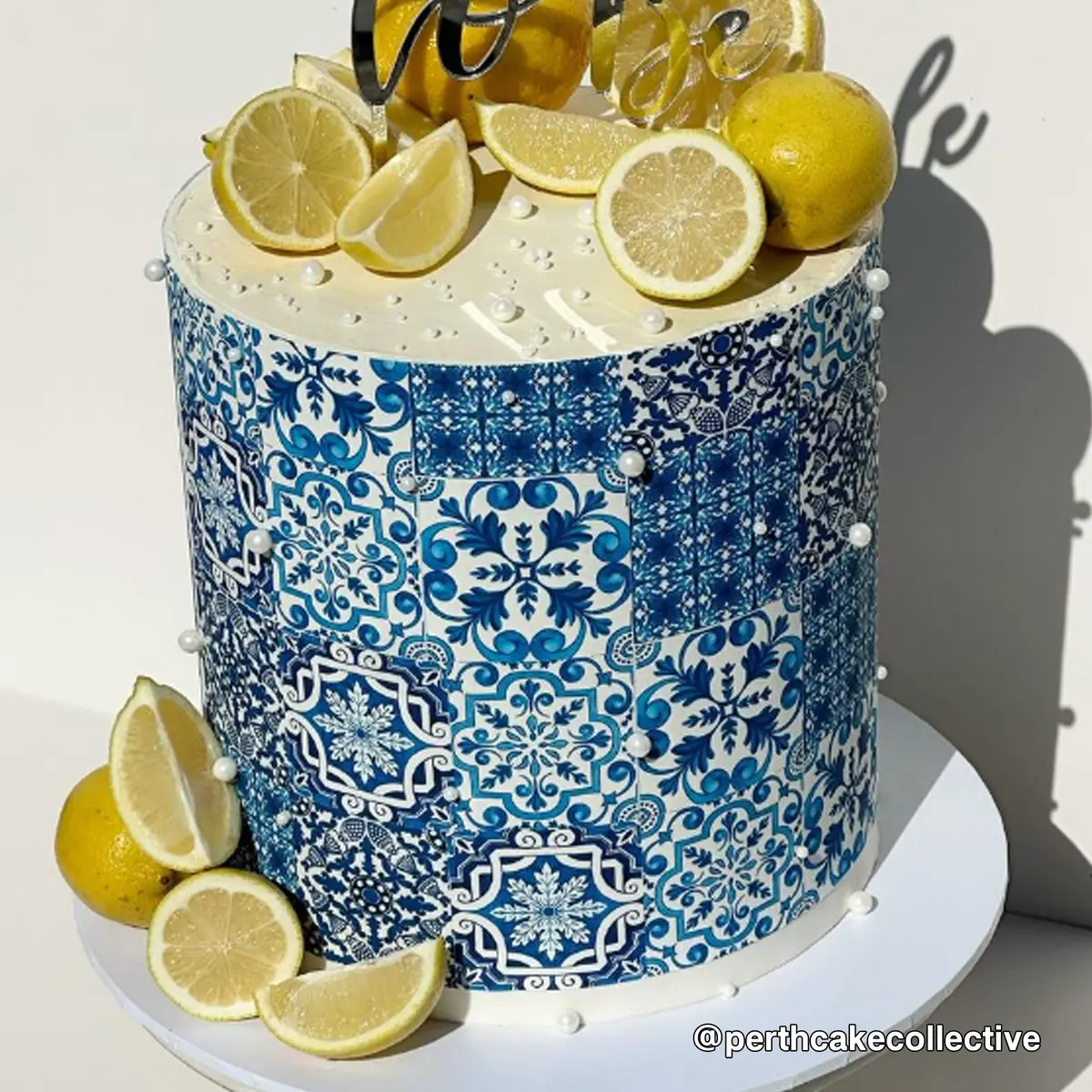 Amalfi Blue Tile Pattern Edible Icing Cake Wrap 1