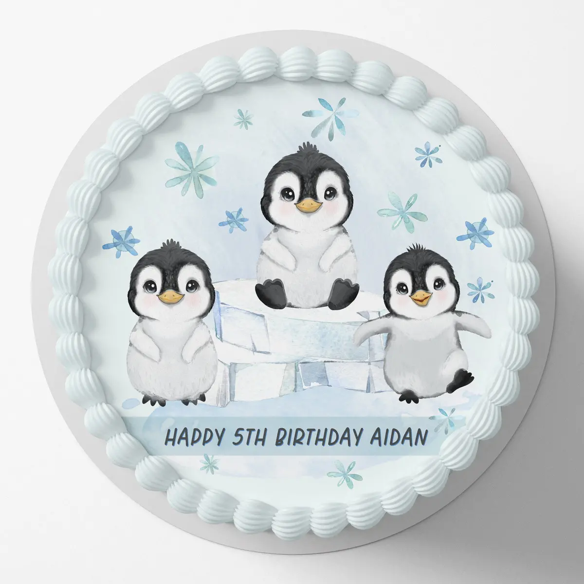 Penguin Pre-Cut Round Edible Cake Topper 1