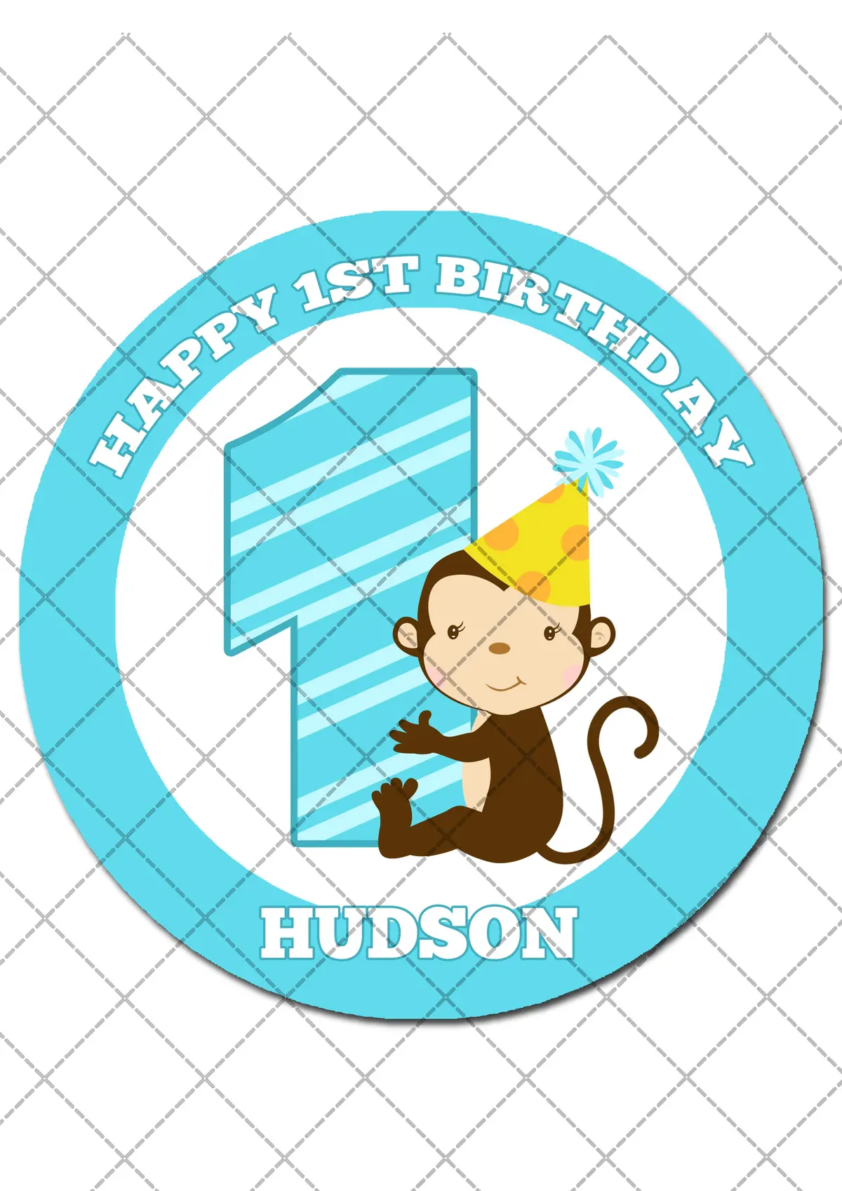Cute Monkey Birthday Pre-Cut Round Edible Cake Topper 2