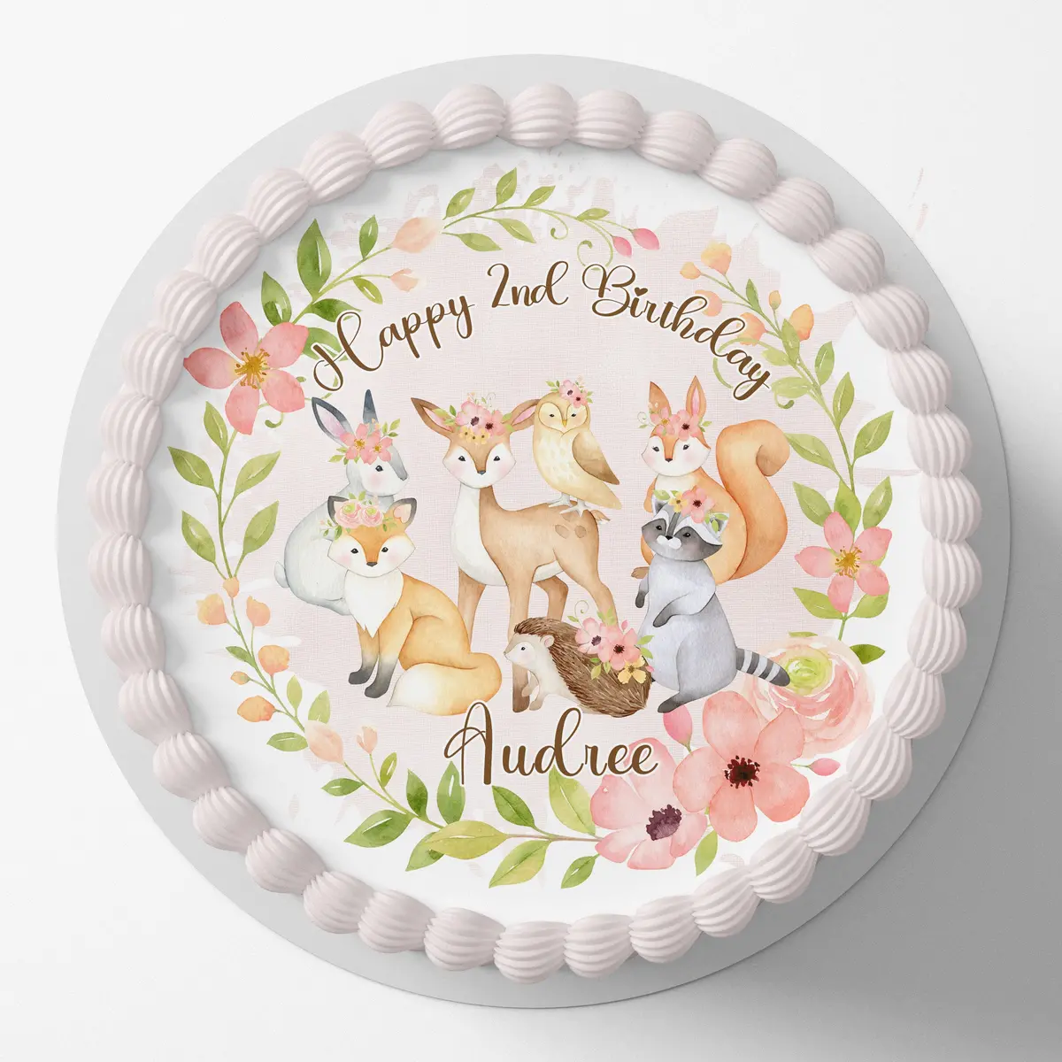 Forest Woodland Animals Pre-Cut Round Edible Cake Topper 1