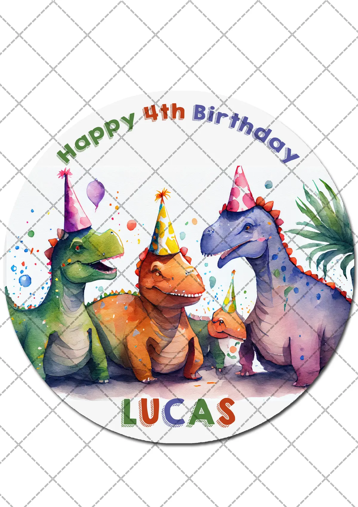 Dinosaurs Cute Colourful Pre-Cut Round Edible Cake Topper 2