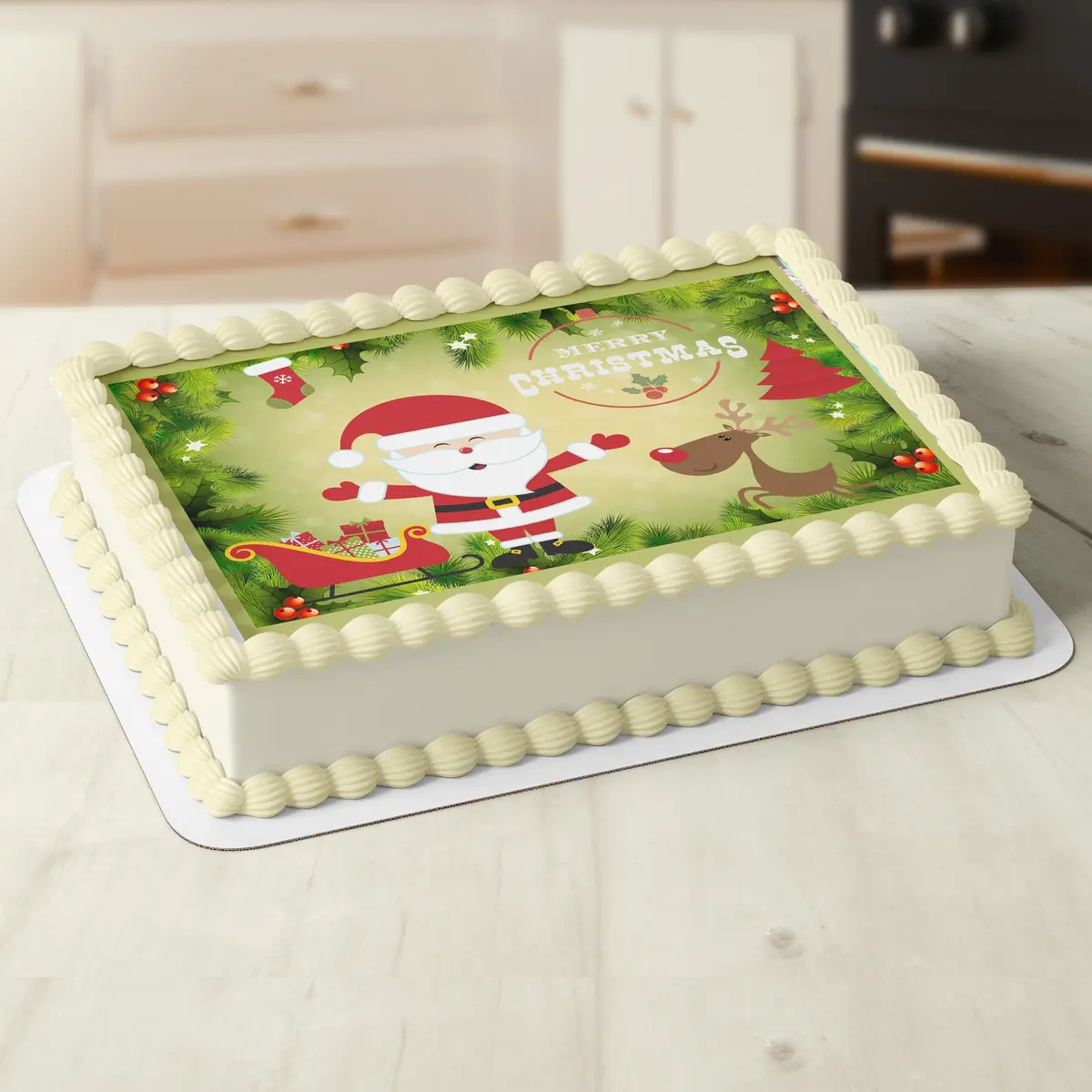 Christmas Xmas Rectangle Edible Icing Cake Topper 1