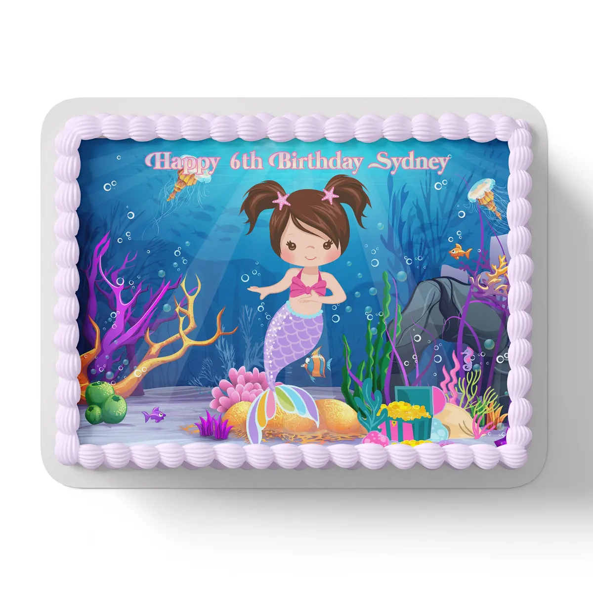 Rainbow Mermaid Under The Sea Edible Icing Cake Topper 1