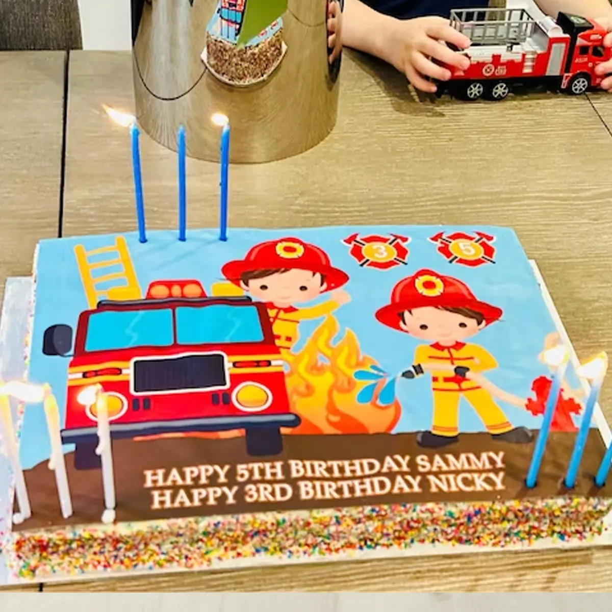 Fireman Firetruck Rectangle Or Square Edible Cake Topper 3