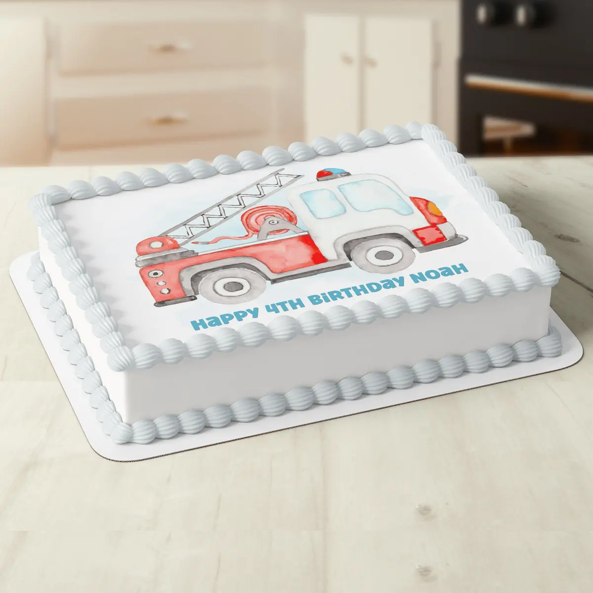 Fireman Firetruck Rectangle Or Square Edible Cake Topper 1