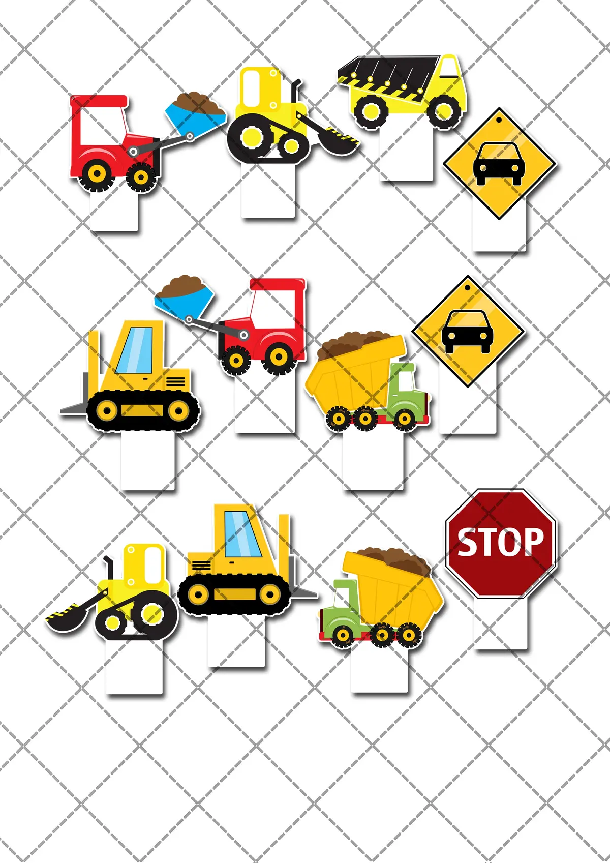 Construction Zone Pre-Cut Edible Stand-Up Wafer Card Cupcake Toppers 2