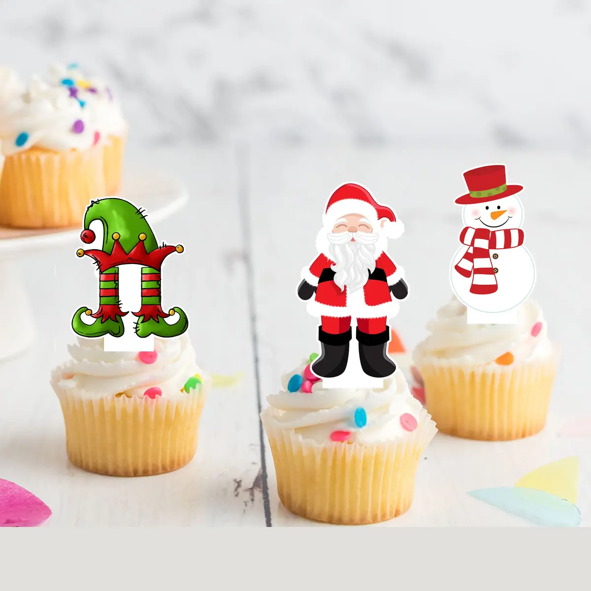 Christmas Xmas Themed Pre-Cut Edible Stand-Up Wafer Card Toppers 1