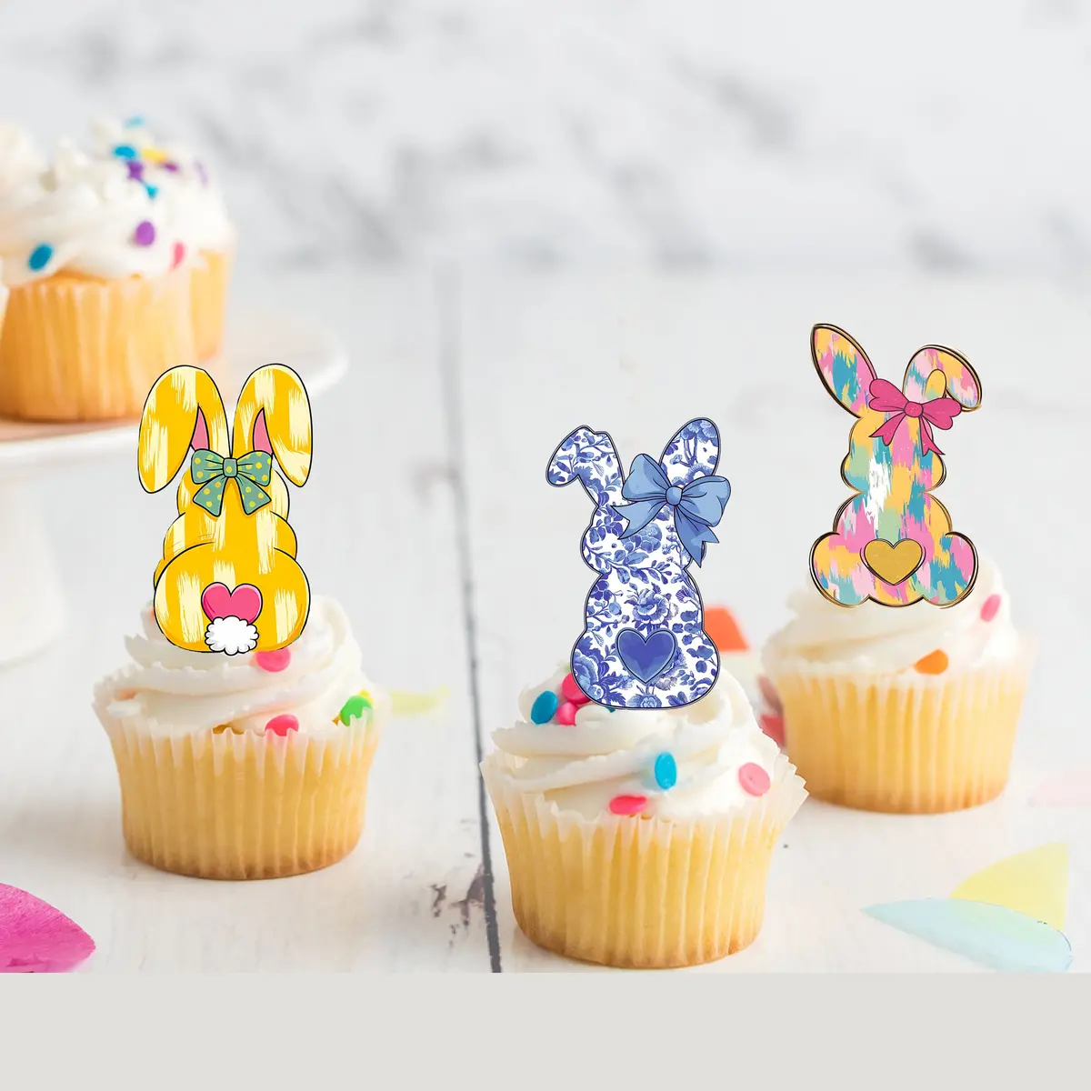 Easter Bunny Pre-Cut Edible Stand-Up Wafer Card Cupcake Toppers 1