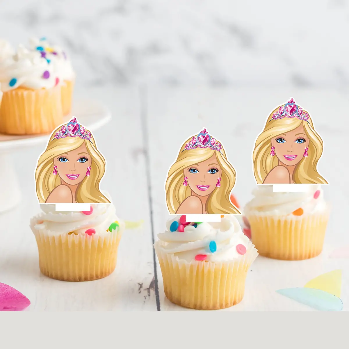 Barbie Pre-Cut Edible Stand Up Wafer Card Cupcake Toppers 1