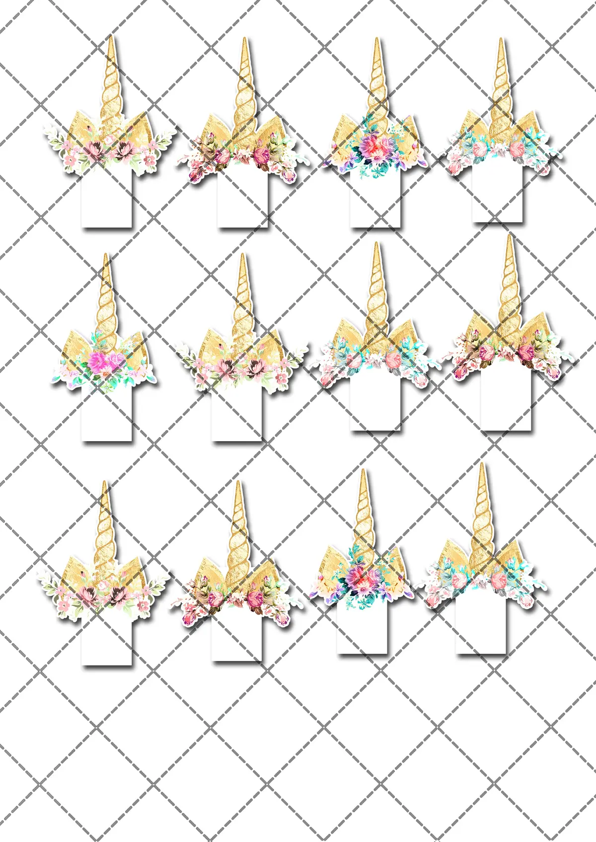 Unicorn Horns Pre-Cut Edible Stand-Up Wafer Card Cupcake Toppers 2