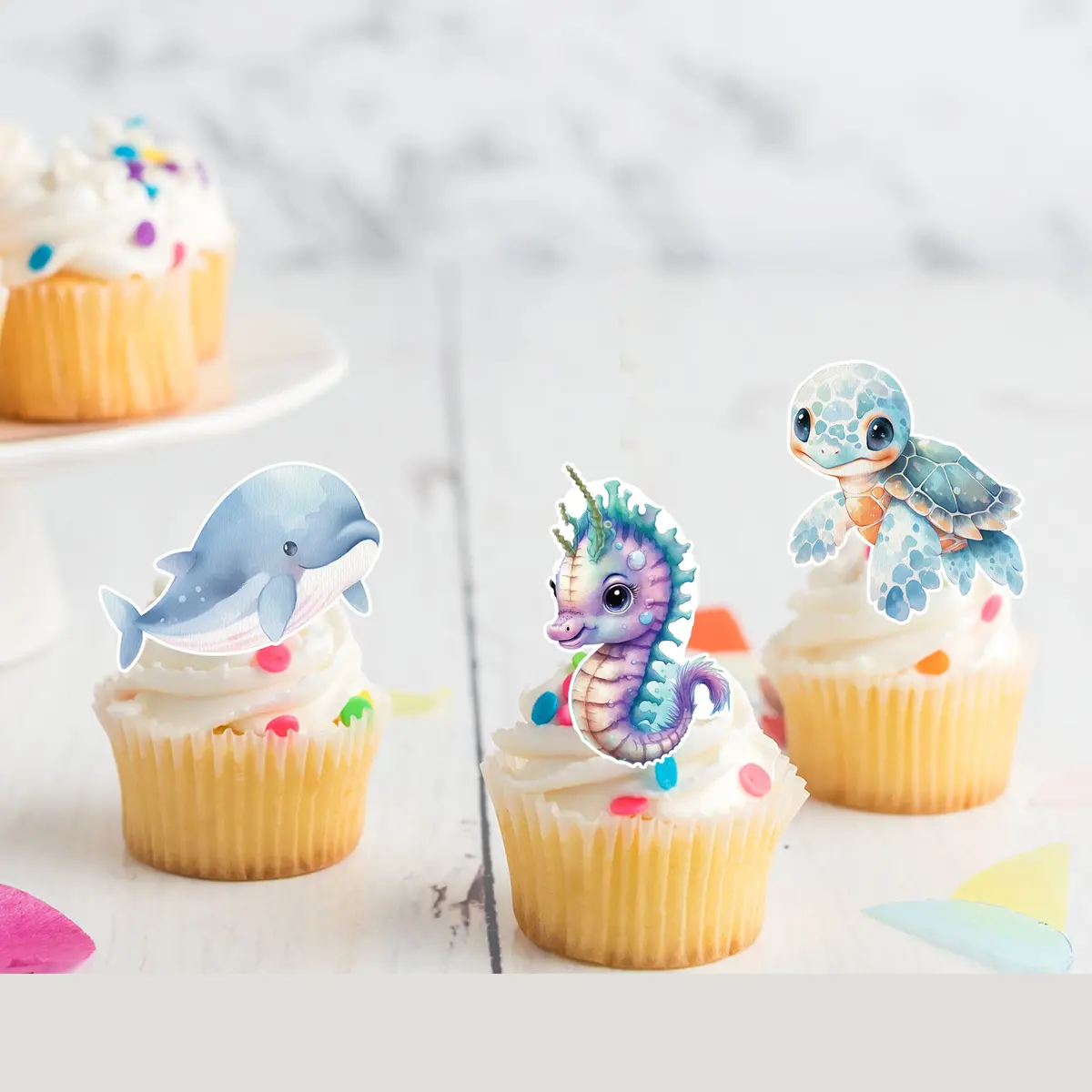 Under The Sea Animals Pre-Cut Edible Stand-Up Wafer Card Toppers 1